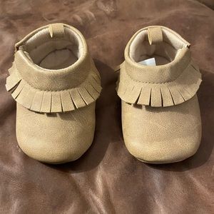 Tan leather baby moccasin shoes